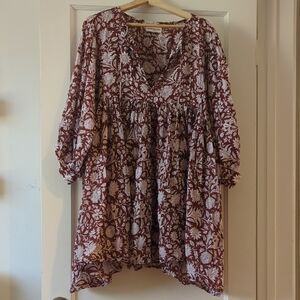 Daughters of India Kyra Wine and White Floral Minidress